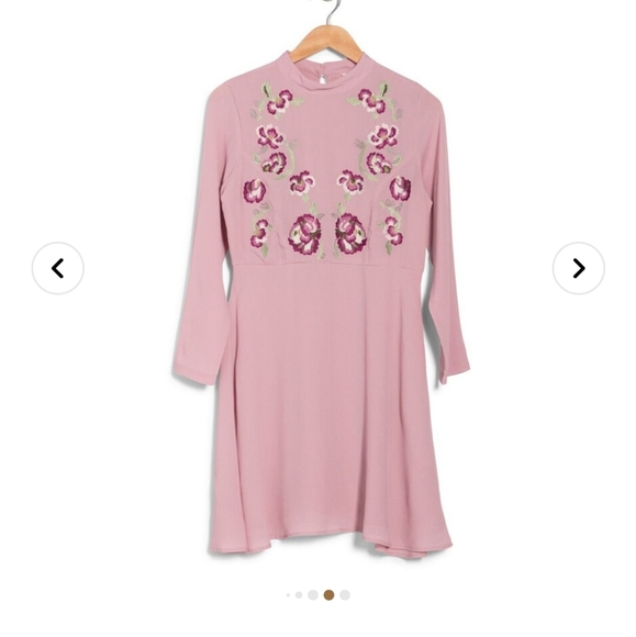 Nanette Lepore Pink Mock Neck Embroidered Dress - Picture 1 of 15